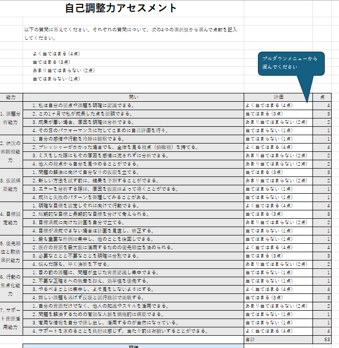 アセスメントシートの例